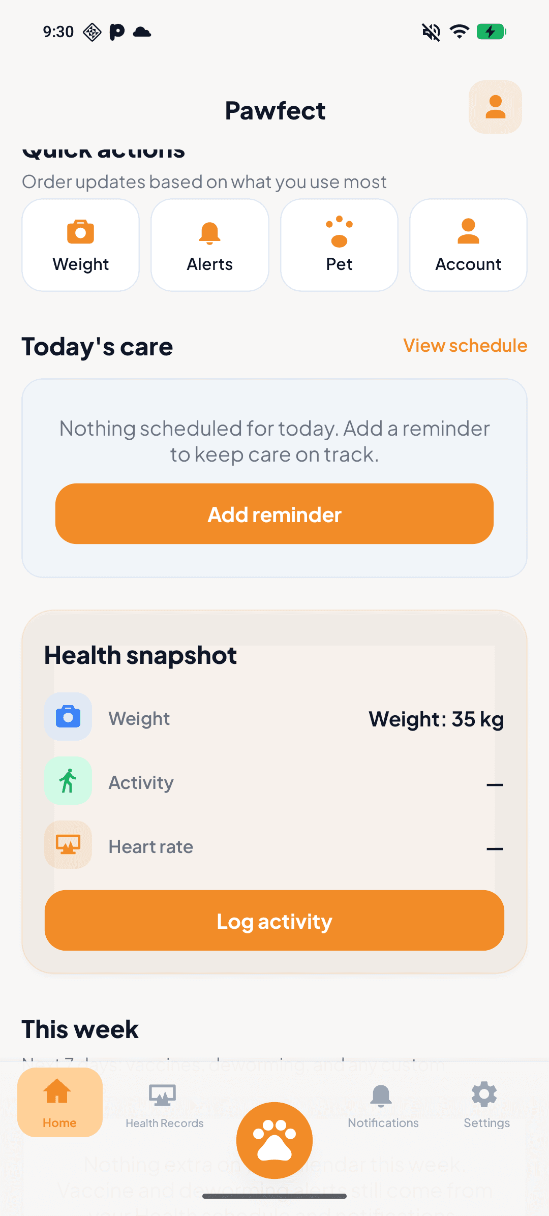 Pawfect app home in light mode